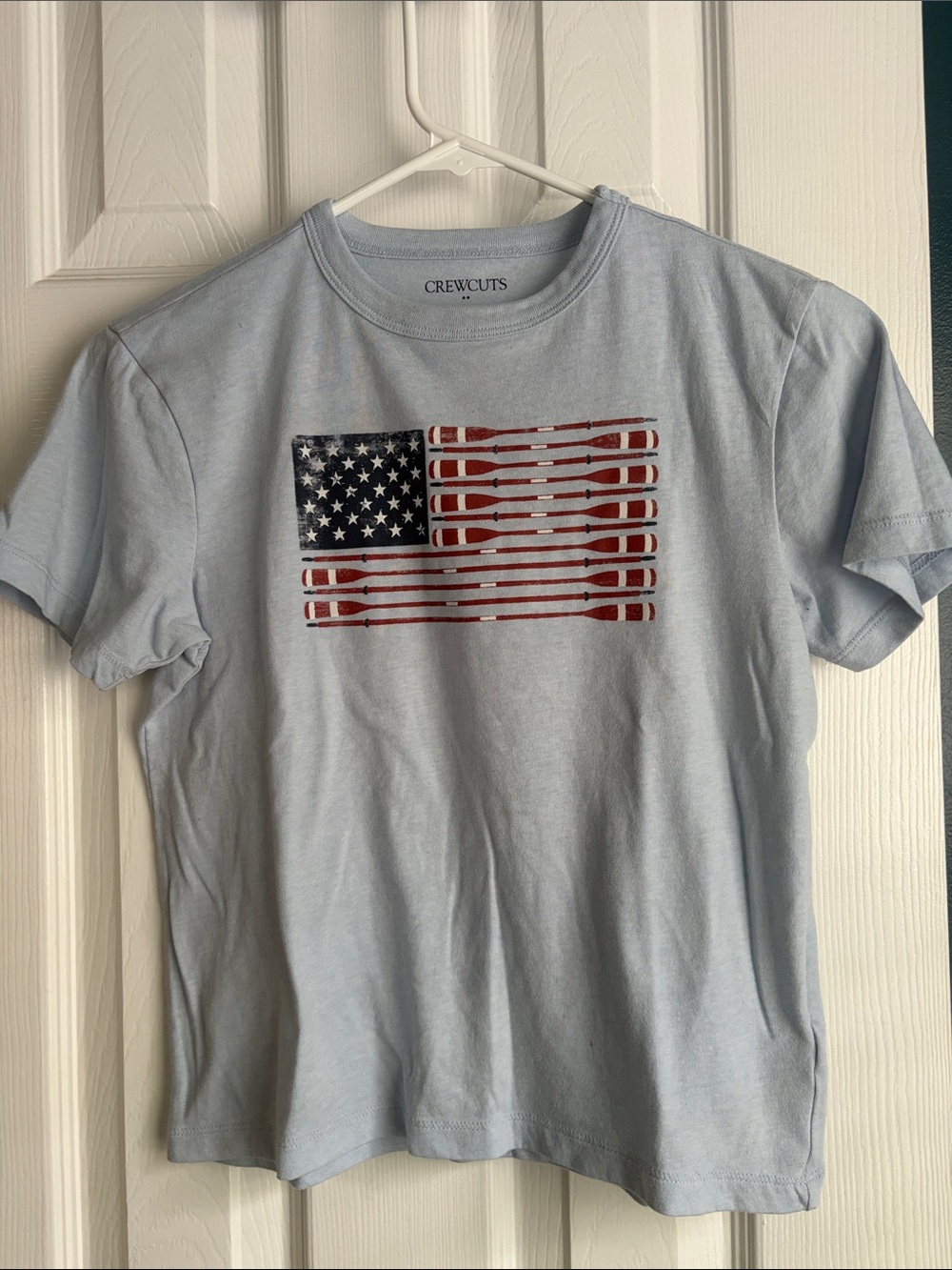Crewcuts Light Blue Tee with American Flag Paddle Graphic